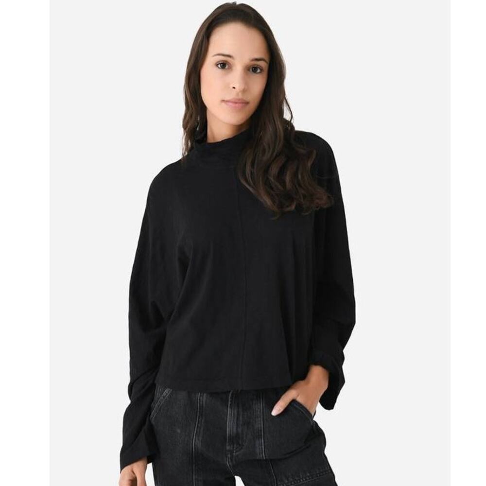 Velvet by Graham & Spencer Stacey Mock Neck Long Sleeve Tee Black M Minimalist